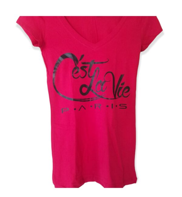 "Anna Game-on" Ladies Tee red black print