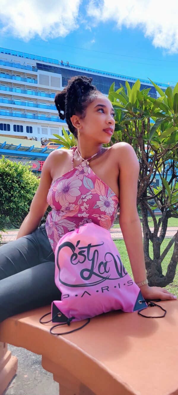 "Ayla Blush 2 - Pink with black, draw string bag " - Image 2