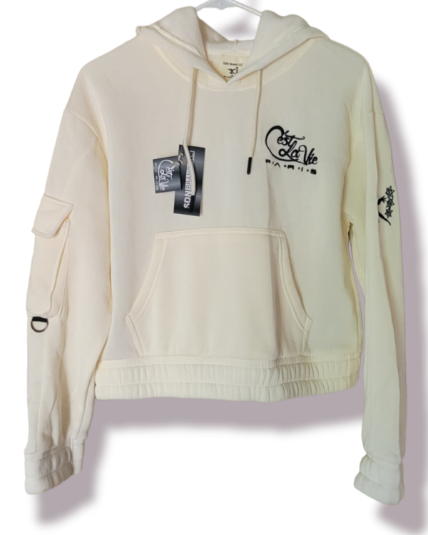 "Tiala Radar - Cream with black, Fleece hoodie "