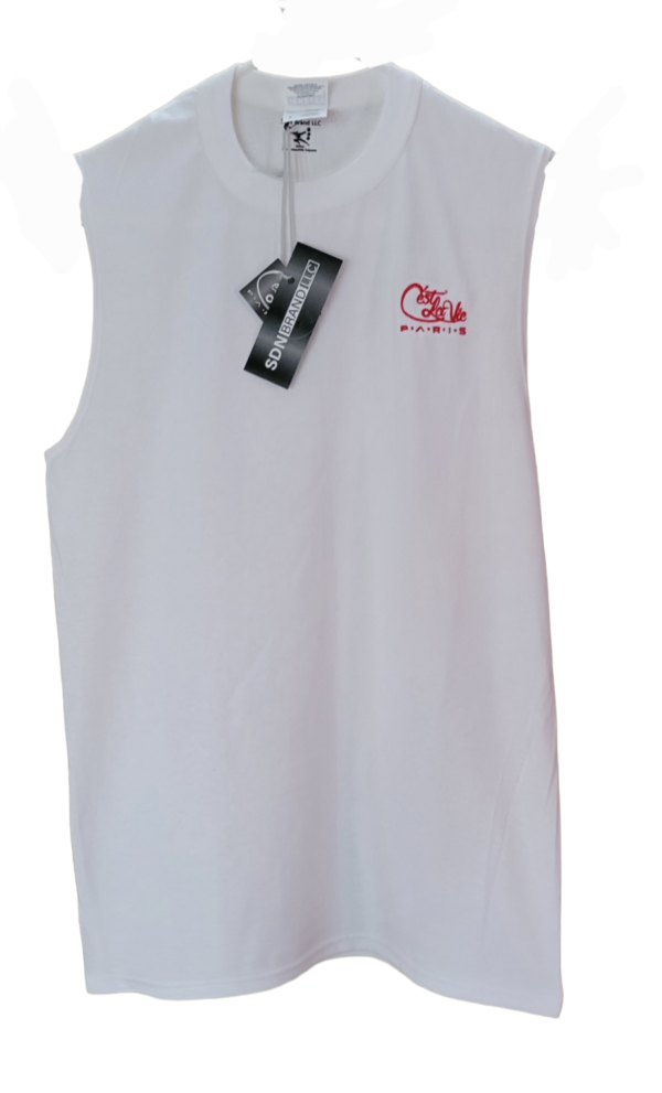 "Hammer Snow Drop R- White with red embroidery, Sleeveless shirt "