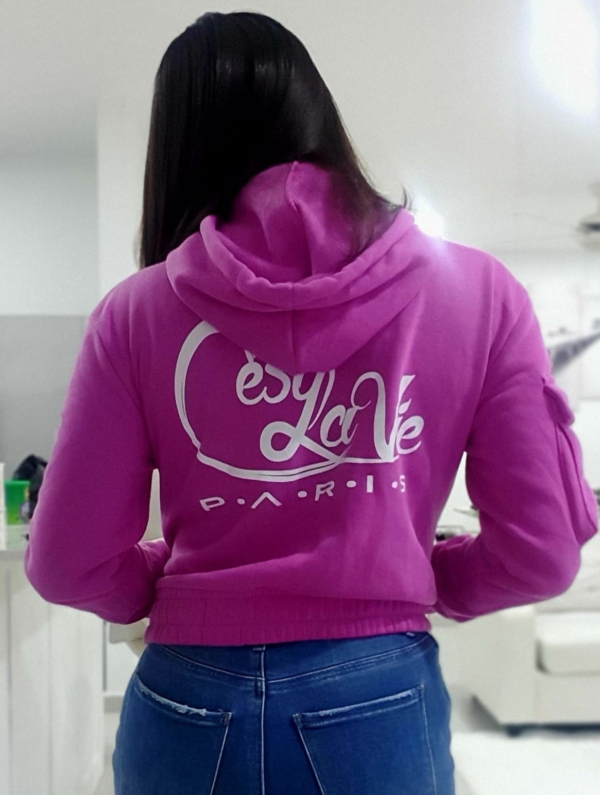 "Tiala Blush F - Fuchsia with white, Fleece hoodie " - Image 4